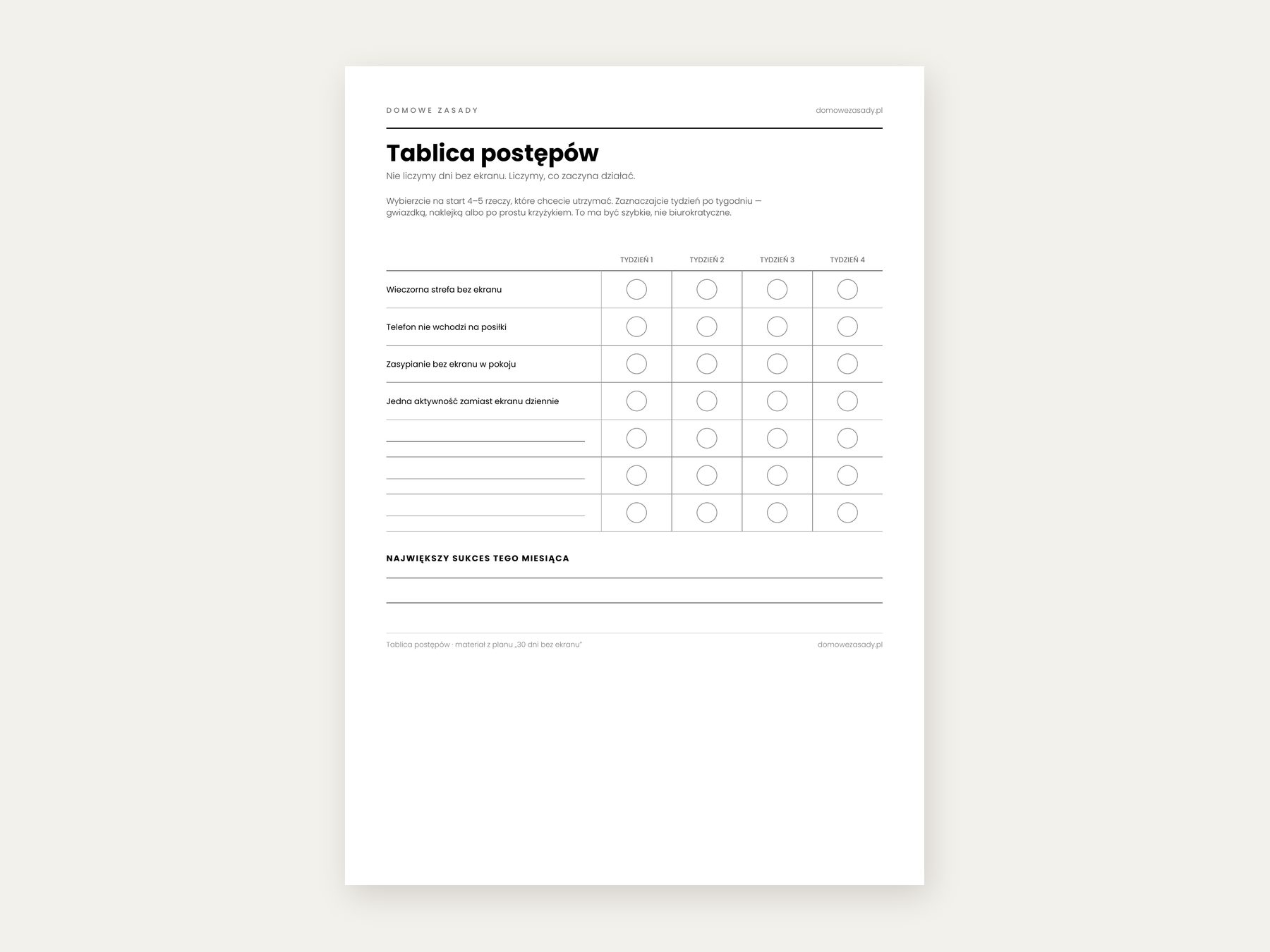Tablica postępów na cztery tygodnie